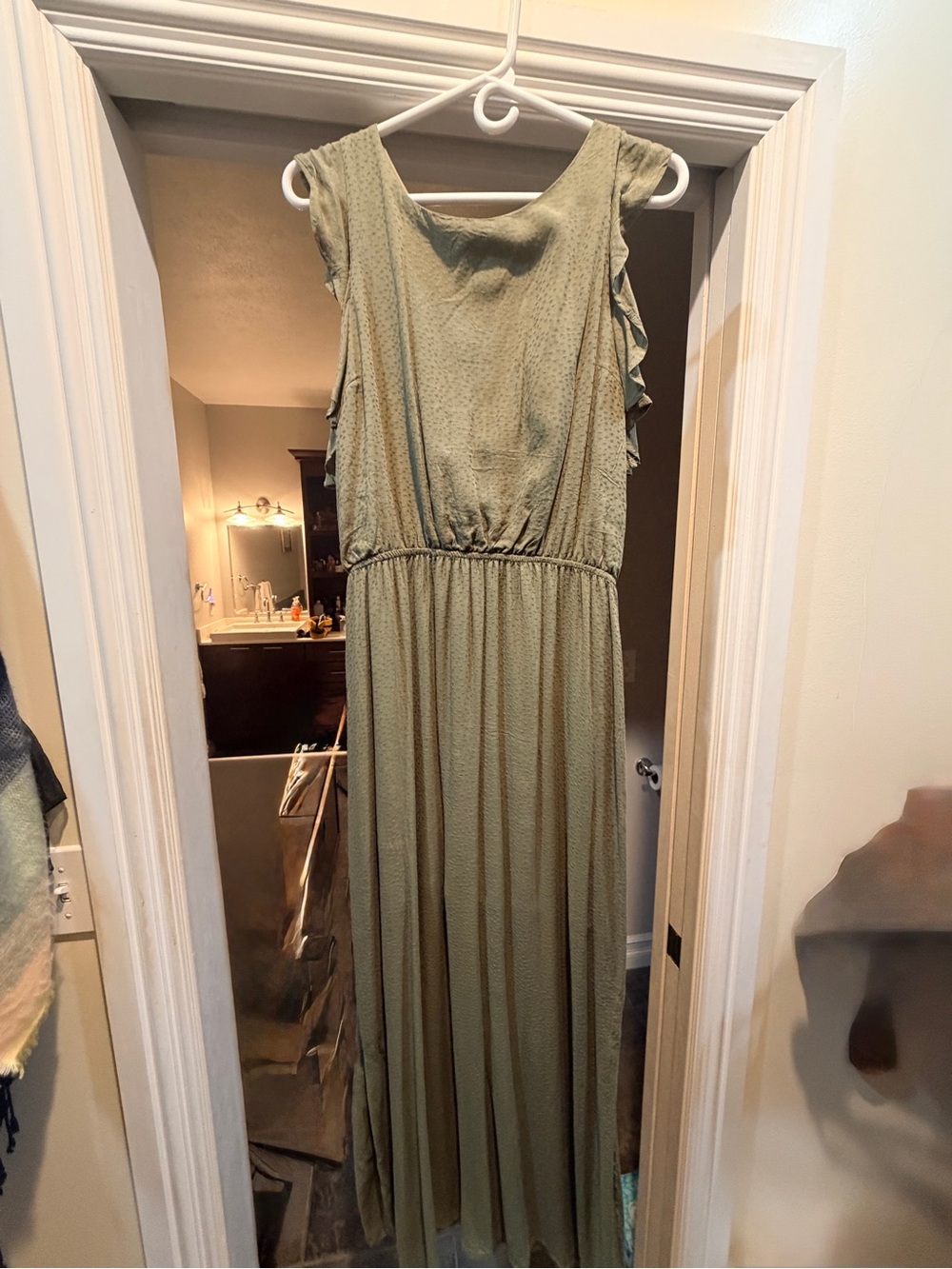 Maurices Olive Sleeveless Maxi Dress with Ruffle Detail